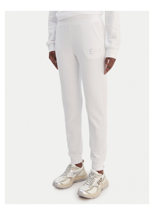 Pantaloni de trening dama, EA7, bumbac organic/poliester, alb