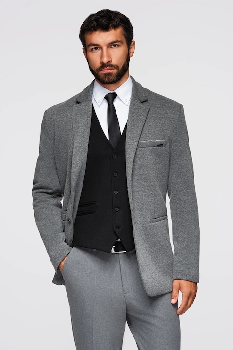 OMBRE, Sacou cu buzunare cu refilet, Gri inchis melange