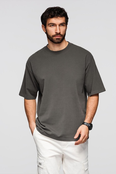 OMBRE, Tricou lejer cu decolteu la baza gatului, Gri inchis, 2XL