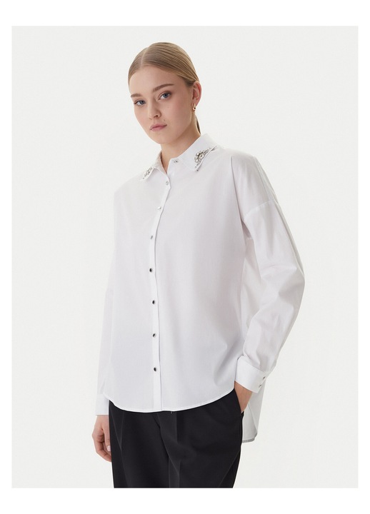 Camasa dama, Morgan, supradimensionata, alb, 68% bumbac, 28% poliamida, 4% elastan, 42 EU