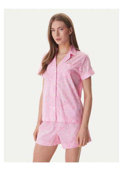 Pijama dama, Lauren Ralph Lauren, roz, bumbac si viscoza, sistem inchidere nasturi