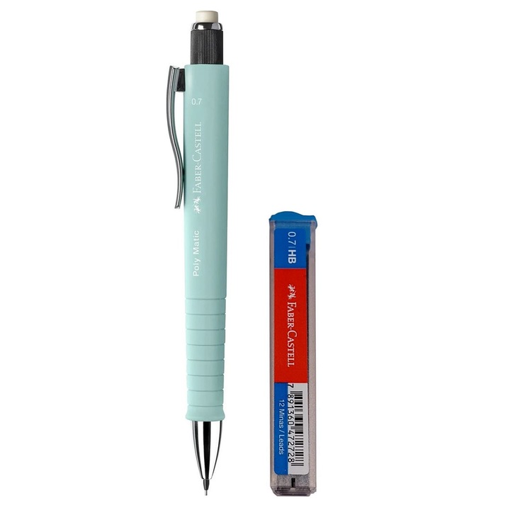 Set creion mecanic 0.7, Poly Matic, bleu caraibe cu set de mine 0.7, HB, Faber-Castell