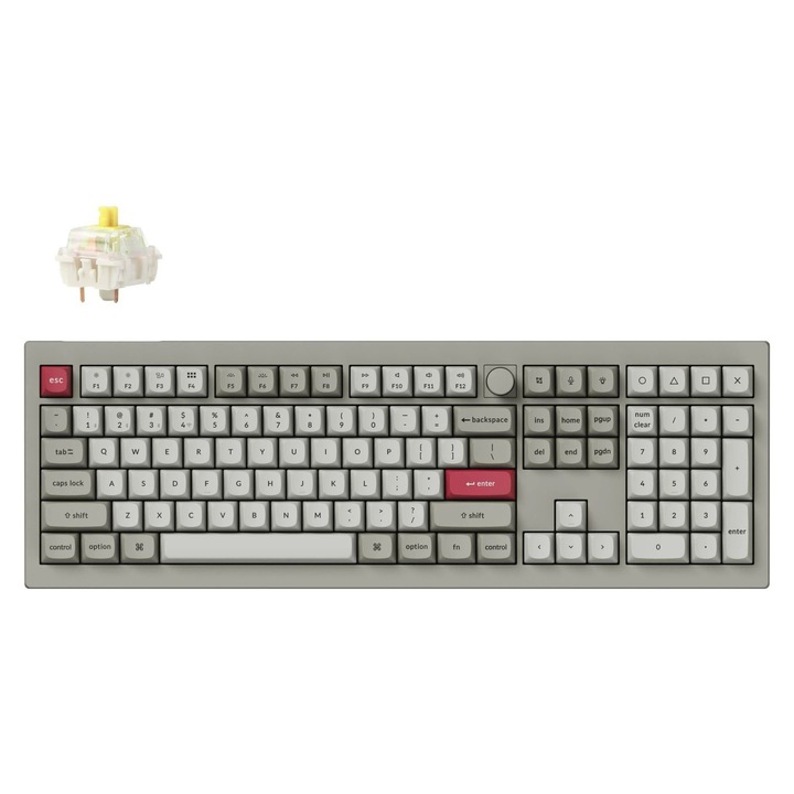 Безжична механична клавиатура Keychron V6 Max Retro, кабелна, Bluetooth, 2.4Ghz, RGB, пълен размер, Hot-Swap функция, QMK/VIA, въртящ се бутон, Gateron Jupiter Banana