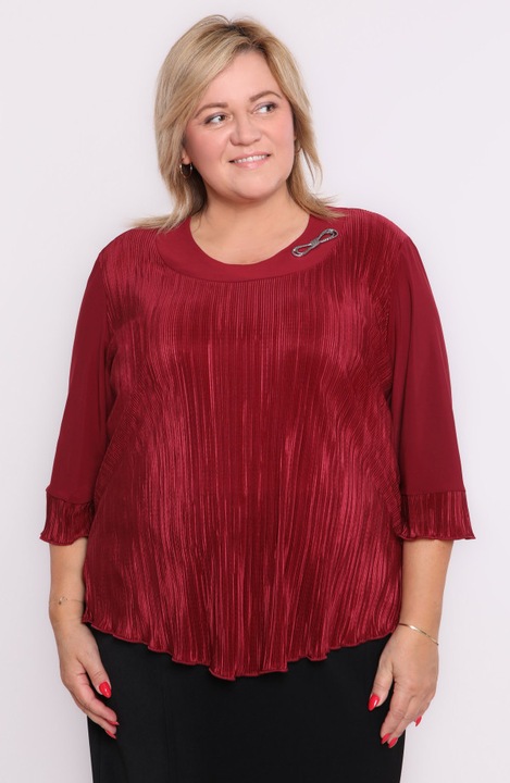 Bluza dama MDR24, visinie, marime mare 56/58, cu pliuri si brose decorative