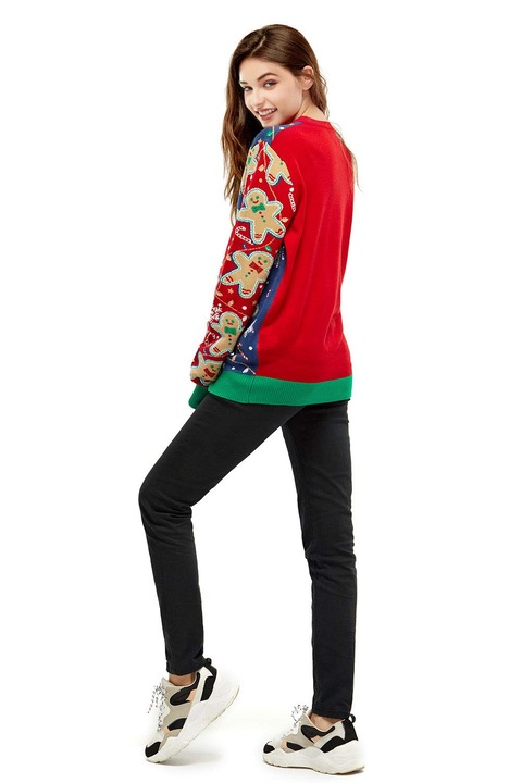 Unisex vicces karácsonyi pulóver, kötött karácsonyi motívumokkal, XL