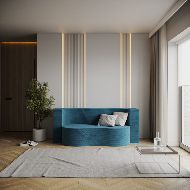 Összecsukható matrac/kanapé, SPIJZDROWO, Swing, 120x200 cm, Sötétkék, bordázott bársony