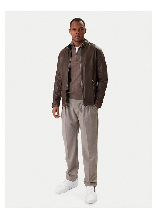 Geaca barbati, Milestone, din piele naturala, fermoar, maro, 54 EU