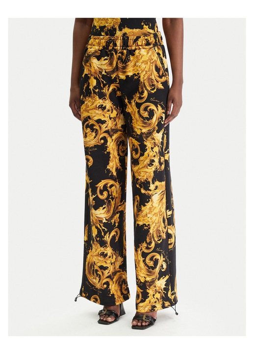 Pantaloni dama, Versace Jeans Couture, bumbac, negru/auriu