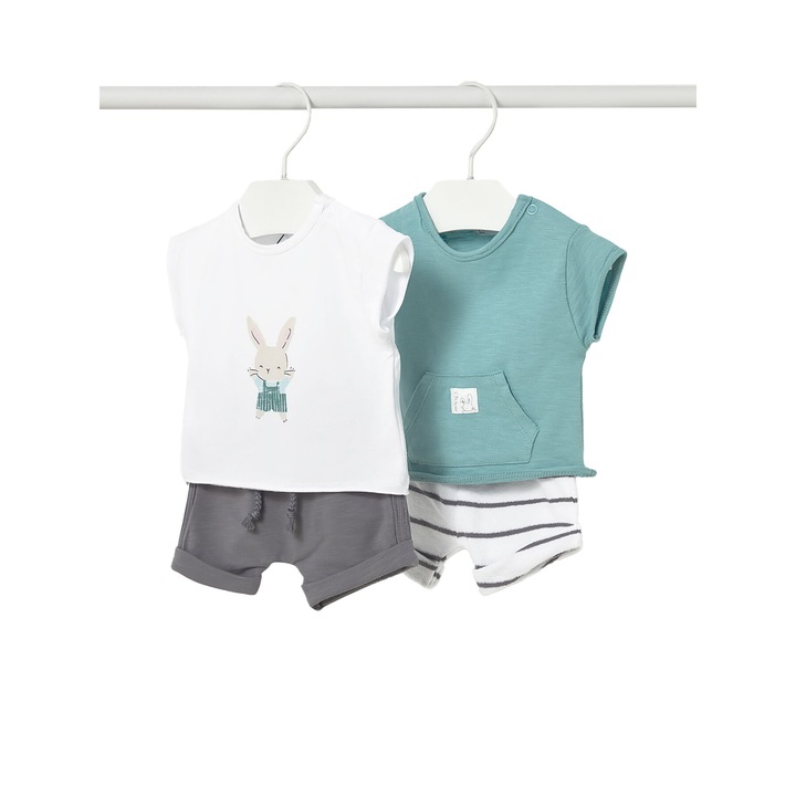 Compleu copii, Mayoral, set 2 tricouri+ pantaloni scurti, multicolor, bumbac