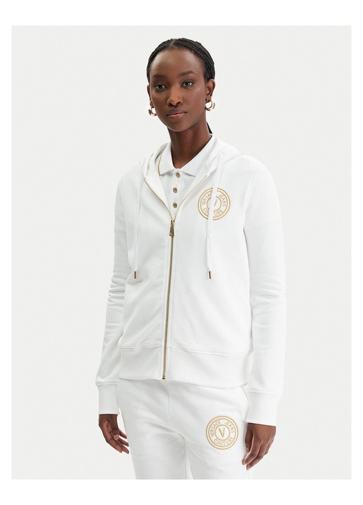 Hanorac dama, Versace Jeans Couture, fermoar, alb, bumbac