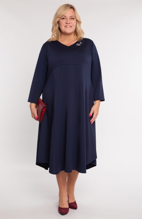 Rochie bleumarin cu floare cu strasuri