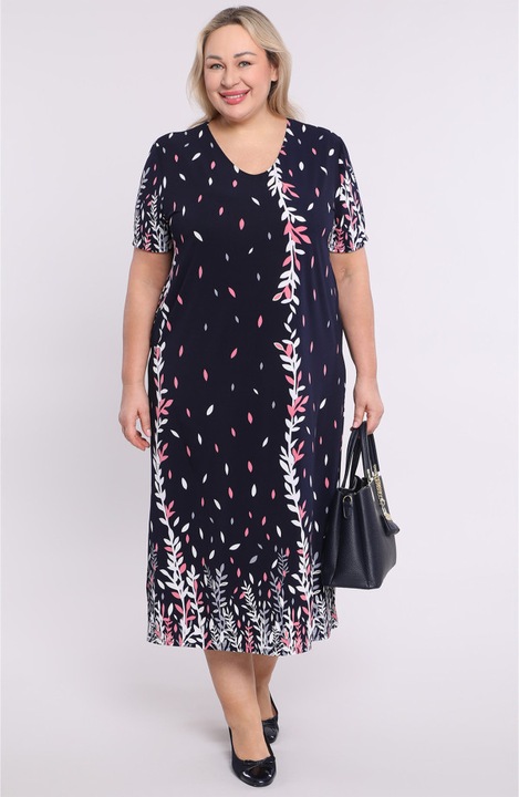 Тъмносиня рокля на розов десен