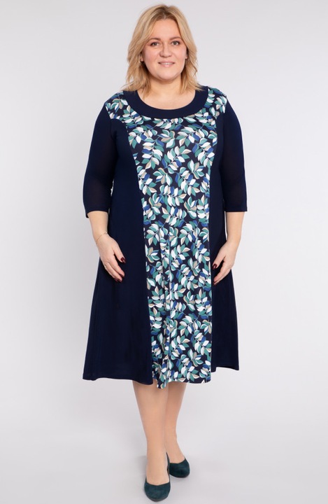 Rochie bleumarin frunze verzi