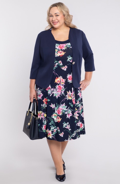 Rochie bleumarin cu imprimeu floral, Albastru Nautic