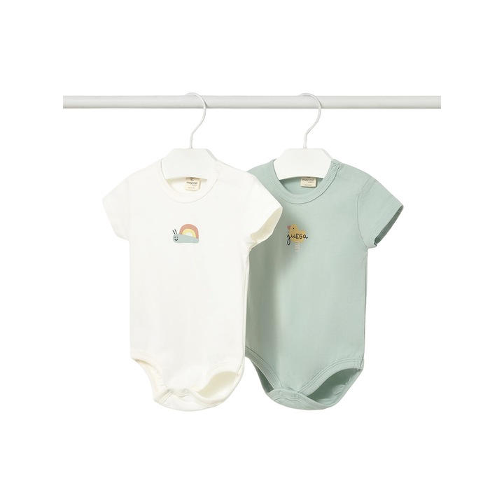 Set body-uri bebelusi Mayoral, unisex, 100% bumbac, ecru/verde