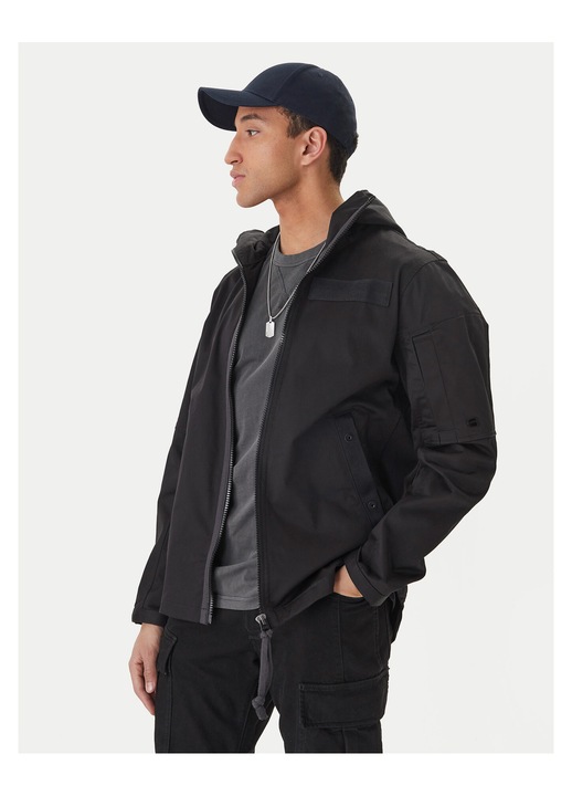 Geaca de tranzitie barbati, G STAR RAW, bumbac organic, negru, fermoar, buzunare cu capse
