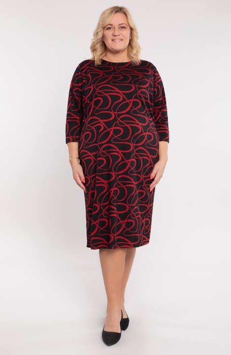 Rochie neagra cu model rosu