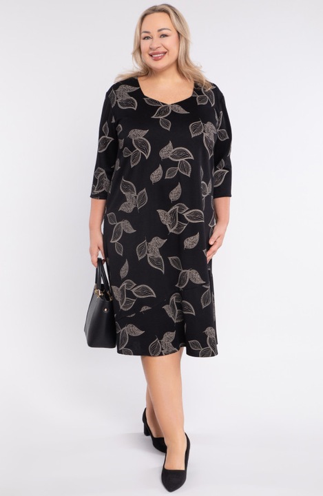 Fekete ruha bézs levelekkel 60/62