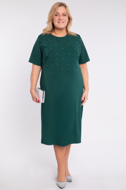 Зелена рокля с перли