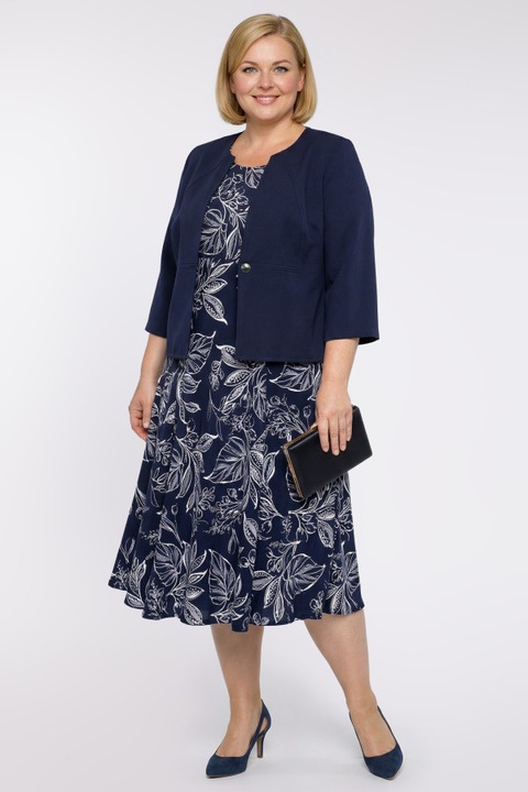 Rochie bleumarin cu frunze albe