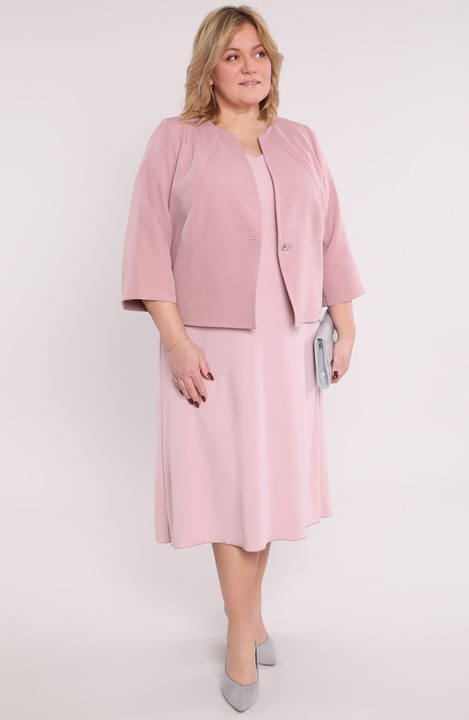 Светлорозова рокля с черни панделки