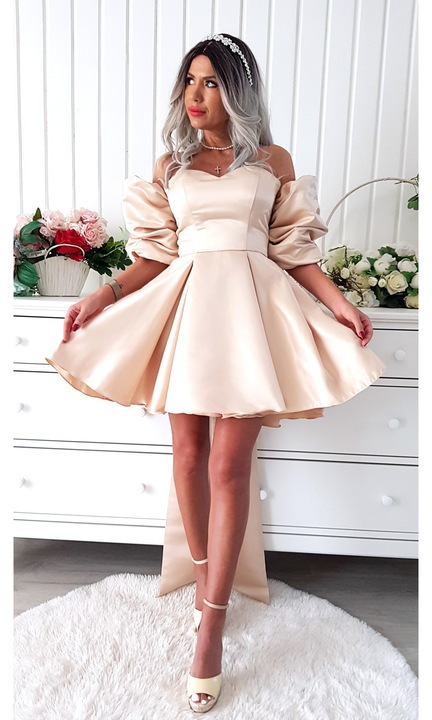 Rochie eleganta scurta baby doll Carolina short crem, Crem