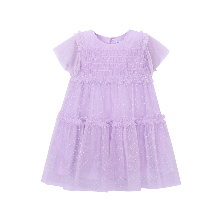 Rochie fete, Mayoral, poliester, maneca scurta, violet, set 100% poliester si 100% bumbac