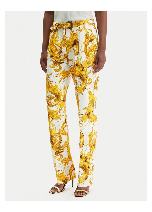 Pantaloni dama, Versace Jeans Couture, poliester, alb/auriu