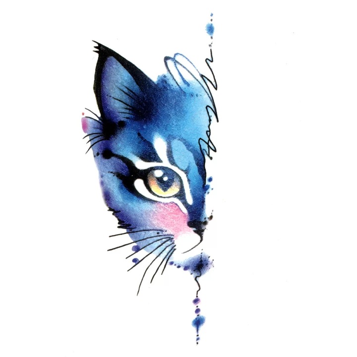 Tatuaj temporar, Flash Tattoos Romania, Meow Meow (Mini), rezistent la apa, 10, 5 x 6 cm