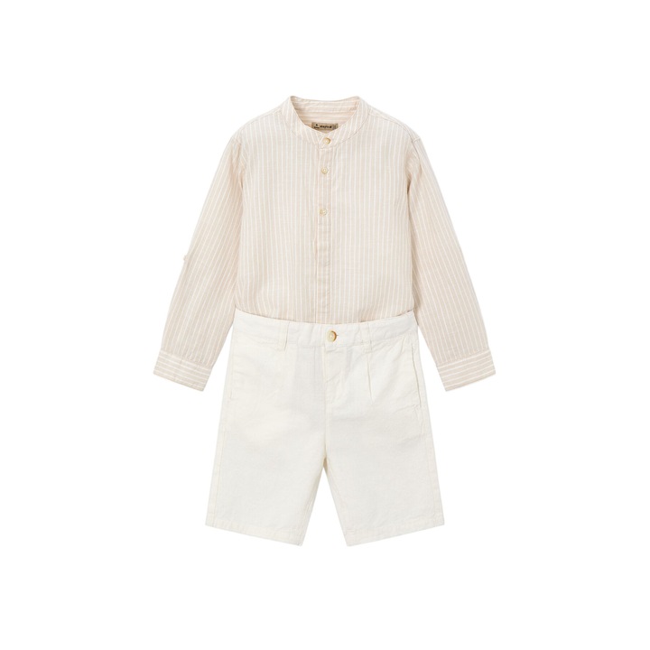 Compleu copii, Mayoral, camasa+pantaloni scurti, bumbac, ecru, baieti