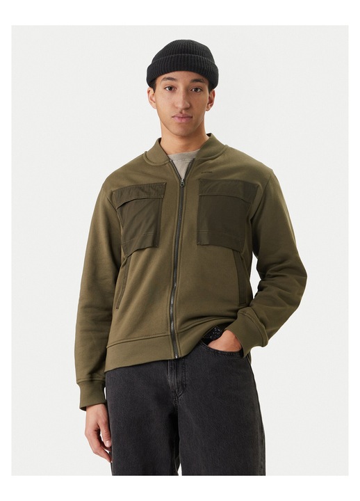 Hanorac barbati, Raw, fermoar, verde, bumbac organic, Verde