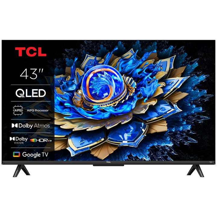 Televizor TCL QLED 43T69C, 108 cm, Smart Google TV, 4K Ultra HD, Clasa G