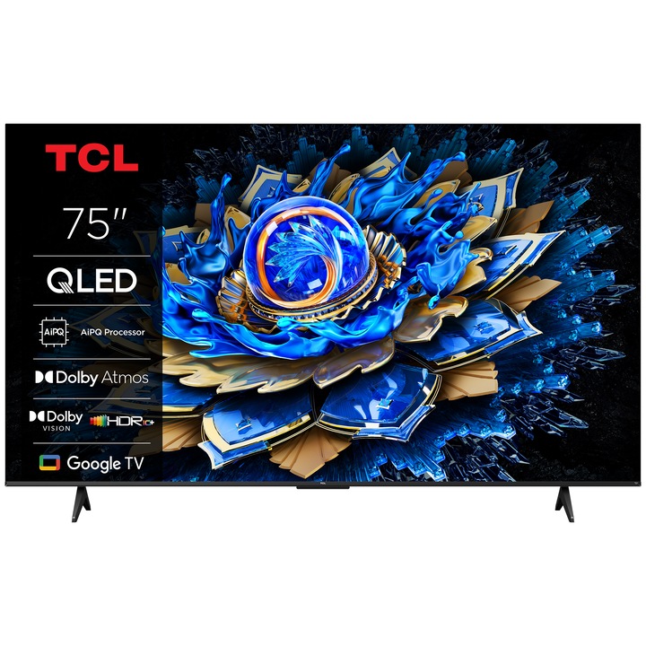 Televizor TCL QLED 75T69C, 189 cm, Smart Google TV, 4K Ultra HD, Clasa F