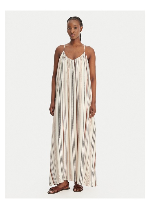 Rochie de vara, Eleh, eleganta, dungi, ecru, poliester