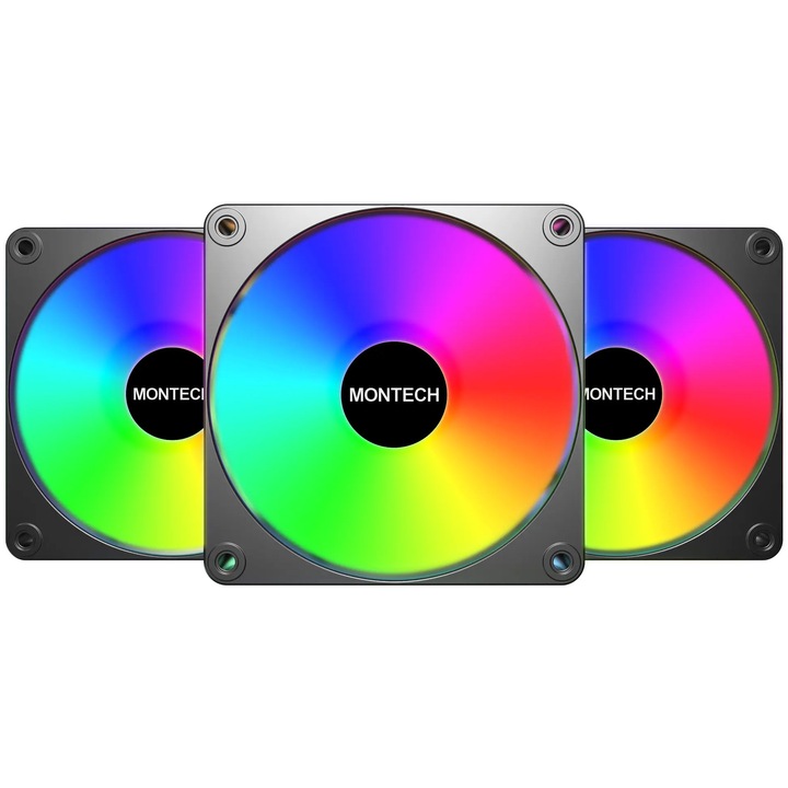 Ventilator PC 120mm Montech GF120R V2 ARGB PWM, Kit 3 Ventilatoare, Black