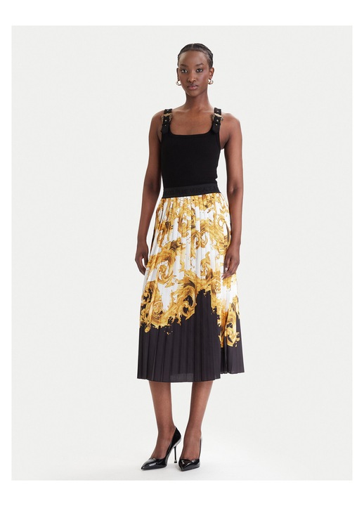 Fusta plisata, Versace Jeans Couture, poliester, Negru