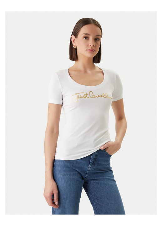Tricou dama Just Cavalli alb din bumbac, Alb