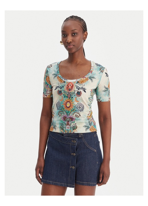 Tricou dama, Just Cavalli, slim fit, multicolor, bumbac