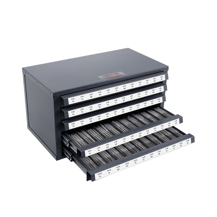 Cabinet organizator pentru taisuri, VEVOR, 5 sertare, 60 compartimente, gri cu textura portocalie, 14.8x7.9x7.9 in