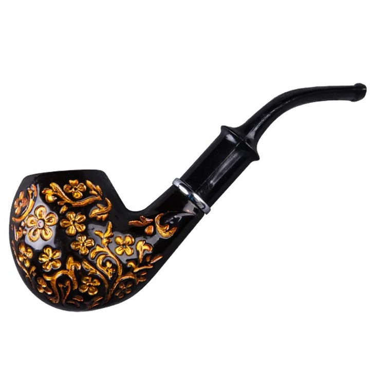 Pipă pentru tutun, IZMAEL, design elegant, negru, aur-roz