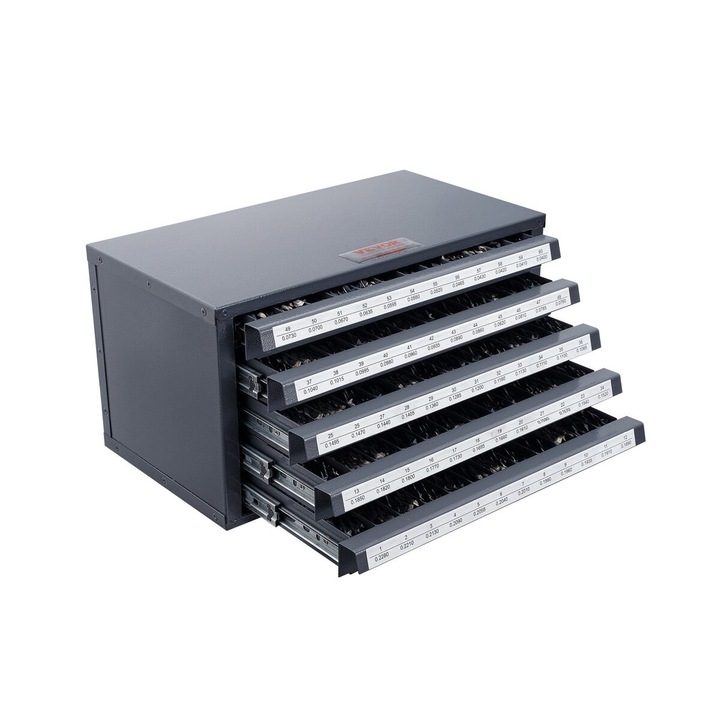 Cabinet organizator burghie, VEVOR, 5 sertare, 60 compartimente, gri cu textura portocalie, 375x200x200mm