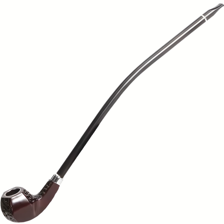 Pipă tutun, IZMAEL, stil churchwarden, lemn, negru, 42x4, 5cm