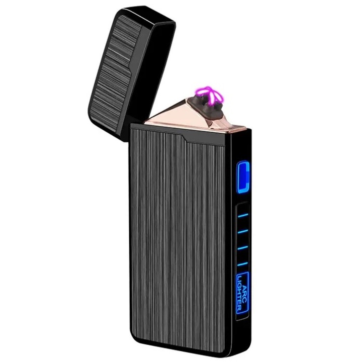 Bricheta electrica, IZMAEL, reincarcabila USB, rezistenta la vant, neagra, 7, 3x3, 4x1cm