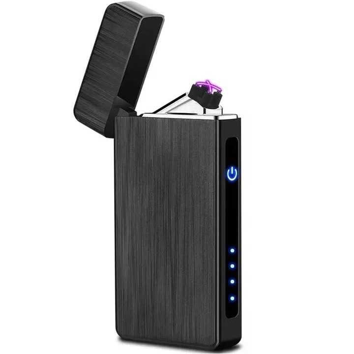 Bricheta electrica IZMAEL EL-25697, metalica, incarcare USB, rezistenta la vant, neagra, 7, 3x3, 4x1cm