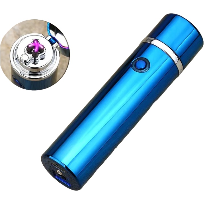 Bricheta electrica IZMAEL, reincarcabila USB, rezistenta la vant, albastra, 9x2, 2cm