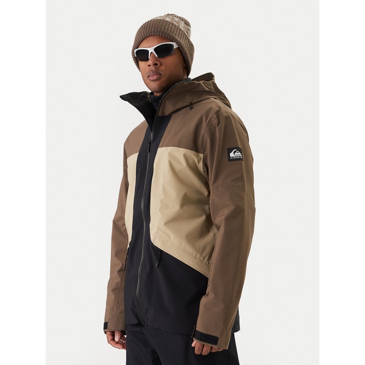 Geaca de snowboard barbati, Quiksilver, fermoar, culoare maro, poliester reciclat, XL INTL