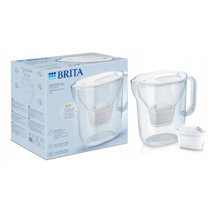 Cana filtranta Brita Style Essential XL BR1058045, 3.6 l + Filtru Maxtra Pro Pure Performance Alb