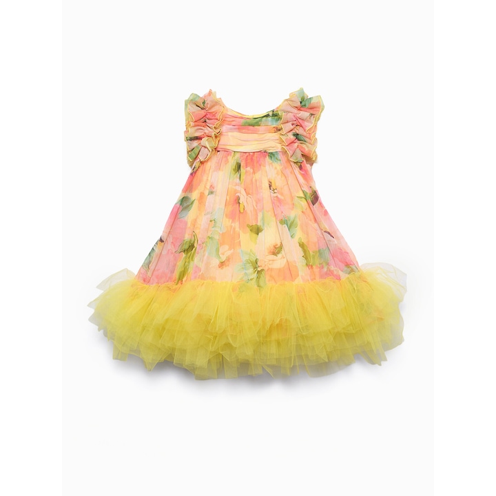 Rochie fete, Abel and Lula, galben, poliester, fermoar