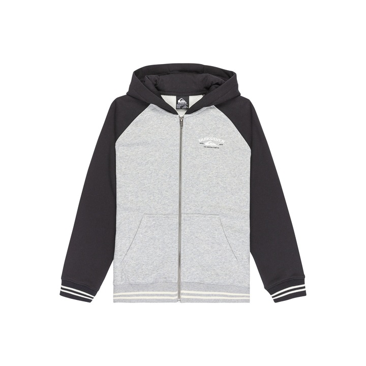 Hanorac copii, Quiksilver, fermoar, negru, gri, 55% bumbac organic, 45% poliester reciclat, 128 CM