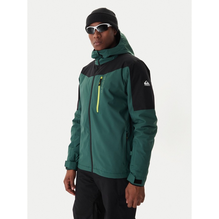 Geaca de snowboard barbati, Quiksilver, slim fit, verde/negru, poliester reciclat, XL INTL